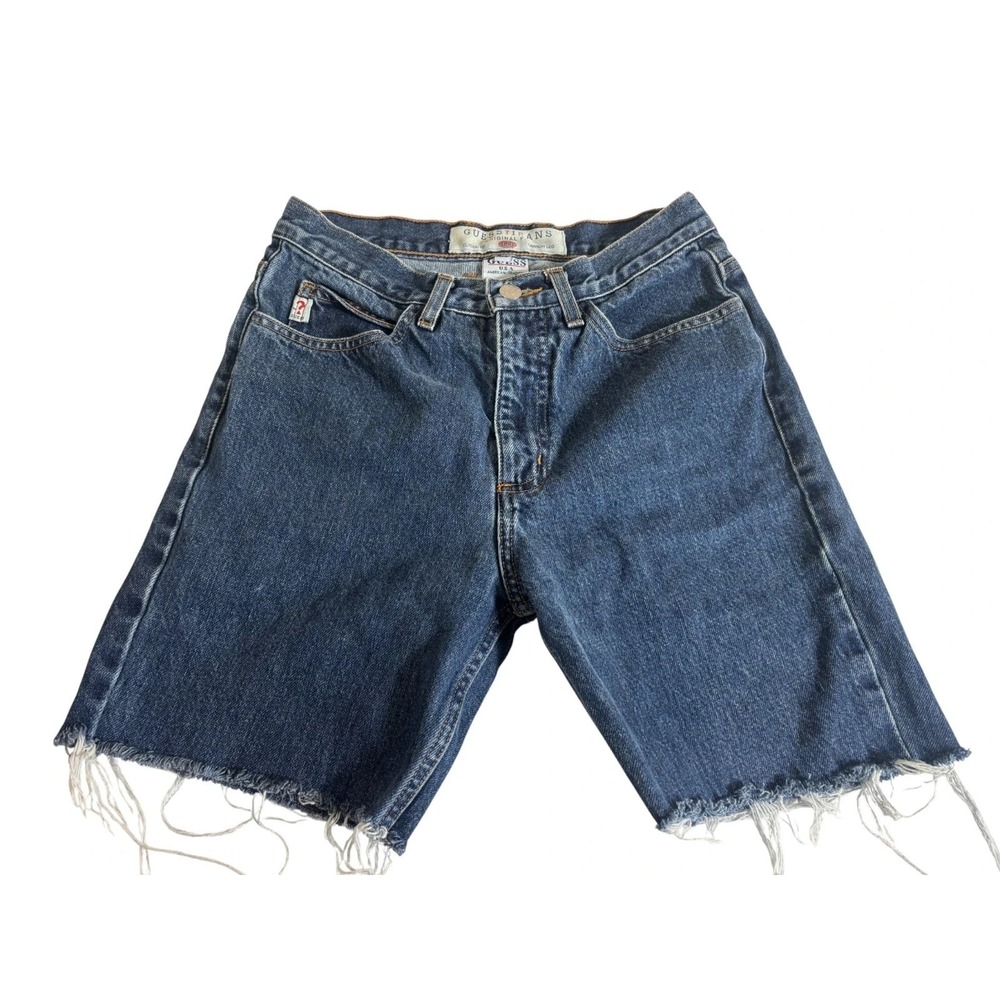 GUESS JEANS Bermuda Shorts Mens 28 Blue Denim Classic‎ Fit Narrow Leg Frayed Hem